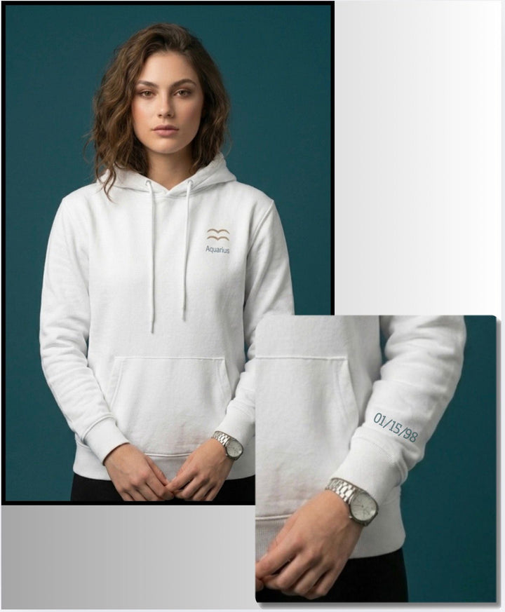 Aquarius Horescope Embroidery Hoodie