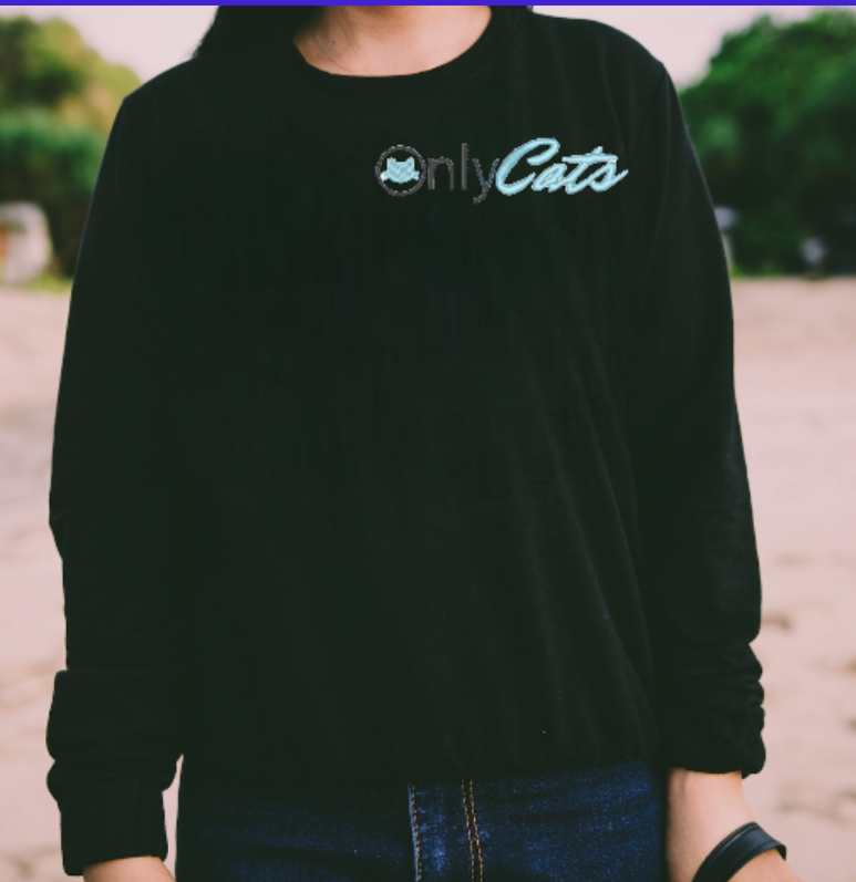 OnlyCats Custom Embroidered Crew Neck Sweatshirt - BLACK