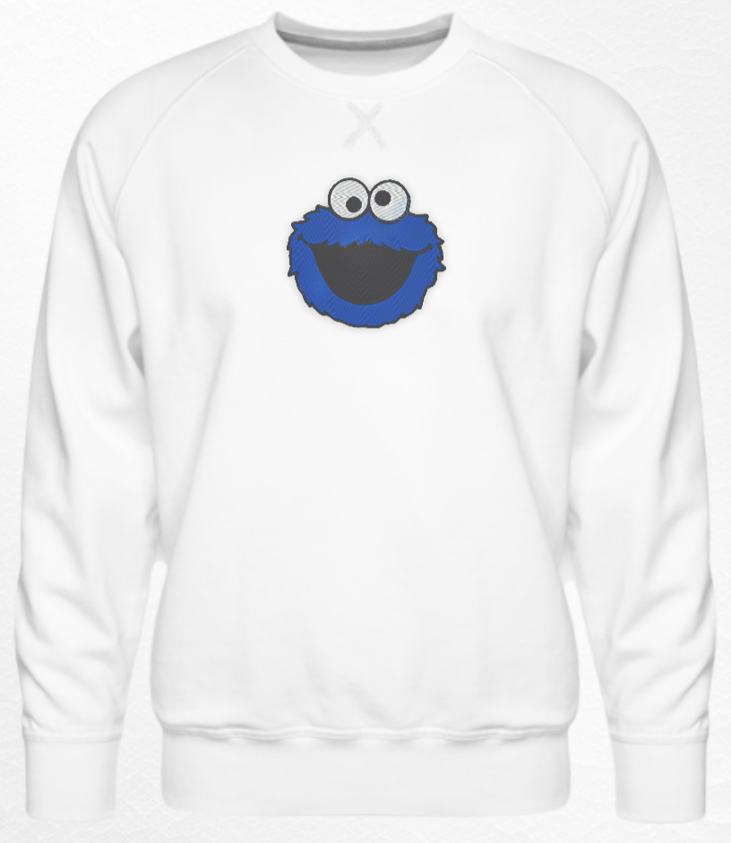 Cookie Monster Embroidered Crew Neck Sweatshirt - WHITE – Custom Logo  Embroidery